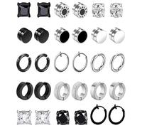 15Paires Fausse Boucles d’oreilles Homme Acier Inoxydable Boucles d’oreilles Sans Trou Faux Piercing Oreille Magnétique Fausse Creole Boucle d'oreilles Set Clip Aimanté Homme