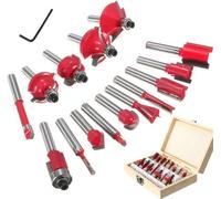 15pcs 6.35mm Tige Fraises à Défoncer Kit Coffret Fraise pour Defonceuse en Carbure de Tungstène Outil de Travail du Bois