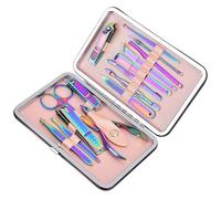 15pcs Arc-En-Ciel - Kit De Manucure En Acier Inoxydable, 1 Ensemble, Coupe-Ongles, Pince De Ponçage, Lime, Acné, Aiguille, Ensemble De Toilette