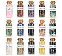 15pcs Bouteilles de Souhaits avec Pierres Précieuses en Verre, Pierre Naturelle Lithotherapie Irrégulière, Kit de Collection pour Chakras Méditation Guérison Reiki Porte-Bonheur