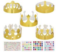 15pcs Chapeaux d'Anniversaire Couronne Galette des Rois Réglable Doré en Papier et 4 Feuilles Autocollants Stickers Strass Diamant Couronne des Rois Epiphanie d'Accessoires Photo pour Fête Célébration