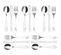 15Pcs Couverts Enfant Inox 5 x Fourchette 5 x Cuillère 5 x Couteau Dentelé Sûr Couverts Enfant Jungle Dinosaure Gravé Couvert Inox pour Maison Restaurant École Garderie