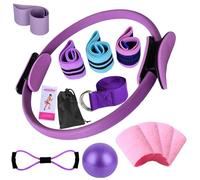 15Pcs Kit Pilates Essentials pour Femmes, Kit Pilates Portable Maison, EntraîNements à Domicile avec Ballon De Yoga 25 Cm, Bandes De RéSistance en Forme De 8 (Purple)
