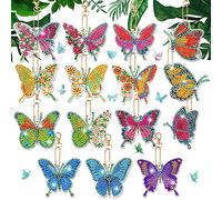 15pcs Porte Clef Diamond Painting Papillon, Double Facebroderie Diamant Papillon Porte Clefs Papillon 5D Diamant Peinture Porte-Clés pour Adultes Enfants Printemps Été Artisanat Décoration