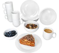 15pcs Set de petit déjeuner Tommy blanc Assiettes en porcelaine Bols Tasses à café Empilables