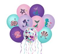 15pcs Sirène Ballon De Fête, Confettis Sirène Ballons, Violet Rose Ballon en Latex, Ballons Gonflables pour Filles Sirène Thème Anniversaire Baby Shower Décorations De Fête, Type 17