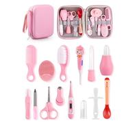 15pcs Trousse de Soin Bebe Kit Trousse de Toilette Bebe pour Prendre Soin kit de Soins pour bébé Professionnel Sans BPA Accessoires Bebe Naissance Fille pour Voyage Maison - Rose