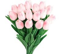 15PCS Tulipe Fleurs Artificielles Tulip Fausse Fleur Bouquet Fleur Artificielle Latex Tulipes Eternelle,Fleurs PU Faux Tulipes pour Mariage Intérieur et Extérieur, Décoration de Fête DIY(Blanc Rose)