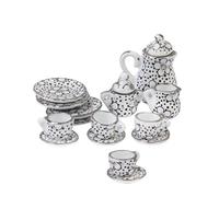 15pcs Ustensiles à Thé en Porcelaine Miniature pour 1/12 Maison de Poupée Motif de Marguerite