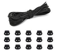 15pcs Verrous De Cordon En Plastique Noir, 1 Cordon élastique Noir De 5 M, Cordon De Serrage Antidérapant, Ancre De Cordon De Serrage à Double Trou, Verrou De Cordon à Ressort à Double Trou