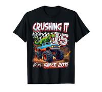 15th Birthday Monster Truck Dinosaur Crushing It Since 2011 T-Shirt