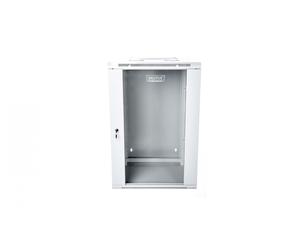 15U wall mounting cabinet 19" rack 600x600, glass door, double sectioned, mounted, 60kg, grey (RAL 7035)