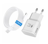 15W Chargeur Type C Charge Rapide pour Samsung Galaxy S22 S21 S20 S10 S10e S9 S8 A16 A15 A14 A20 A25 A34 A35 A36 A55 A05s A04s Téléphone Portable Prise USB Adaptateur Secteur avec USB-C Cable 2M