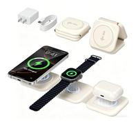 15W Charging Station for Apple Multiple Devices: Foldable 3 in 1 Magnetic Wireless Charger-Qi2 Fast Travel Charging Pad for iPhone Air 17 16 15 14 13 12 Pro Max, Watch-Slim, Soft Beige