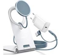 15w Mag-Safe Charger With Phone Holder, Aans Wire Fast Charger With 20w Pd Adapter Compatible For Magsafe Iphone 16/16 Pro/16 Plus/16 Pro Max, 15/14/13/12 Airpods Blue