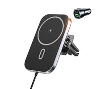 15W Mag-safe Support Voiture avec Chargeur sans Fil, Mag-Safe Chargeur Voiture Ventilation sans Fil Magnétique Support Téléphone Portable pour i-Phone 16 15 14 13 12 Pro Max Mini Plus, avec Adaptateur