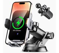 15w Support Telephone Voiture Induction, [Serrage Automatique] Chargeur Induction Voiture Ventouse Sans Fil Avec Qc 3.0 Chargeur Adaptateur Rapide Compatible Avec Iphone16 15 14 Pro Max, Galaxy