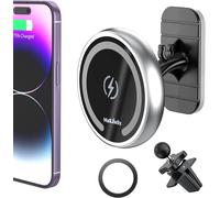 15w Support Téléphone Voiture Pour Magsafe,Chargeur De Voiture Sans Fil Magnétique Pour Iphone16,15,14,13,12série,Pour Magsafe Cas,Recharge Rapide Adapté À Ventilation/Tableau De Bord Argenté