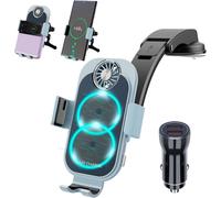 15w Wireless Charger Car Phone Holder Dual Coil Qi Induction Car Charger With Rapid Charger Adapter Qc 3.0 For Samsung Galaxy Z Flip 5/4/3/2 Iphone14/13 Huawei Black