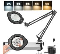 15X 10X Améliorée Lampe de Bureau Loupe, LED Loupe avec Lumière et Support | Lampe de Bureau avec 5 Modes de Couleurs Réglables pour Lecture, Réparation, Artisanat