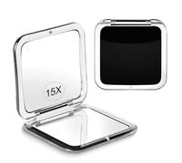 15X grossissant Miroir de maquillage compact pour les voyages, petit miroir de poche, pliable et portable. Double face avec grossissement 15X et miroir 1X pour sacs à main - Carré 8,4 cm (noir)
