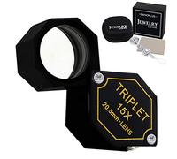 15x Loupe Bijoux Loupe 20.5mm Triolet Lentille Optique Verre Poche Gemme Loupe Outil Bijoutier, Timbre Philatéliste, Pièce Numismatique, Achromatique Noir Hexagonal Conception Trousse Ensemble