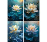 15x20cm Diamond Painting Fleurs,4 Pack 5D Broderie Diamond Peinture Kits,fleurs de lotus Peinture Diamant Strass Complet Kit,DIY Diamant Painting pour Adulte Enfants Artisanat Décor Murale À La Maison
