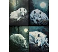 15x20cm Diamond Painting Le loup, 4 Pack 5D Broderie Diamond Peinture Kits, la lune Peinture Diamant Strass Complet Kit, DIY Diamant Painting pour Adulte Enfants Artisanat Décor Murale À La Maison