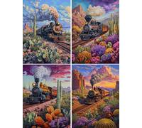 15x20cm Diamond Painting Train, 4 Pack 5D Broderie Diamond Peinture Kits, paysage Peinture Diamant Strass Complet Kit, DIY Diamant Painting pour Adulte Enfants Artisanat Décor Murale À La Maison