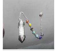 15X55MM Tourmalines Améthystes Citrines Rose Rose Quartz Pierre Cône Chaîne Radiesthésie Chakra Hexagone Pendule Avec Chaîne 1PC-Cristal Clair
