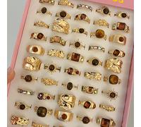16/12/5 pièces Ensemble de bagues vintage rétro pour femmes, style pièce de monnaie, élégant et sophistiqué. Bagues empilables ouvertes avec pierres fausses multicolores, bagues à large bande martelée