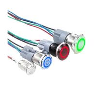 16 19 22mm With Wire Metal Push Button Switch LED Ring/Power Light Momentary Latching 5/12/24/220V silver1NO1NC NWPNLXEA(22mm(with wire),12-24V)