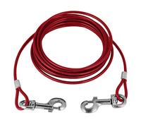 16.4ft Cravate pour Chien câble Long Fil d'acier Laisse Chien Double têtes Morsure d'attache résistante à Crocheter en Plein air Camping Pique-Nique Fort Corde de sécurité pour Animaux(Rouge)