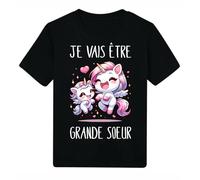 [16-6] Enfant 5/6 Ans Futur Grande Soeur Idée Cadeau Annonce Grossesse Papa Grands Parents Mamie Tonton Super Hero (Grandes Filles, Noir)