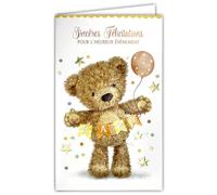 16-664 Carte naissance - ourson ballon- baby - Avec Enveloppe Blanche format 12x19,5cm - Espace blanc réservé à l'écriture