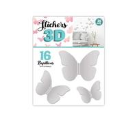 SUD TRADING 16 Adhésifs décoratifs 3D papillons Gris - 12 x 12 cm