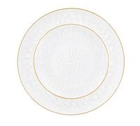 16 Assiettes Réutilisables en Plastique, Effet Cristal avec Liseré Doré | Passe au Lave-Vaisselle Assiettes Luxueuses, Légérement creuse, Effet Verre Trempé, 16 Pièces, 25,5 cm et 18 cm