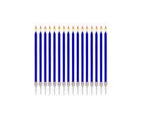 16 Bougies Anniversaire Longues Fines & Supports - Taille 12 cm x 0,5 cm - Couleur Bleu Foncé