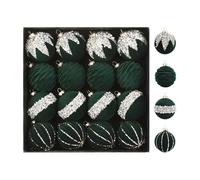 16 Boules de Noël en Velours, Boules décoratives pour Sapin de Noël en Velours incassable, 6 cm, floquées de Diamants, pour décoration à Suspendre