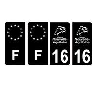 16 Charente logo noir autocollant plaque immatriculation auto sticker Lot de 4 Stickers - Angles : arrondis