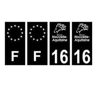 16 Charente logo noir autocollant plaque immatriculation auto sticker Lot de 4 Stickers - Angles : droits