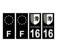 16 Charente noir autocollant plaque immatriculation auto sticker Lot de 4 Stickers - Angles : droits