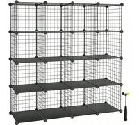 SONGMICS Meuble de Rangement à 16 Cubes, Étagère Modulable en Fil Métallique, avec Supports de Fond, pour Chaussures, Livres, Jouets, Vêtements, Salle de Bain, Salon, 31 x 123 x 123 cm, Noir LPI44H
