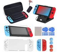 16 en 1 Accessoires pour Nintendo Switch, Étuis pour Nintendo Switch avec Protection Écran Transparentes HD|Protection en Silicone pour Joy-Con|Thumb Grip|Deluxe Housse pour Nintendo Switch