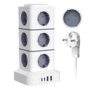 16 en 1 Tour Multiprise Électrique 12 Sortie AC et 4 USB (2 USB-A et 2 USB-C) Bloc Multiprise Parafoudre et Surtensions avec Rallonge Electrique de 3 Mètres et Interrupteur pour Bureau Salon et Maison