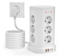16 en 1 Tour Multiprise Parafoudre, 12 Prises Multi Prise Electrique avec 2 Ports USB-A et 2 Ports USB-C, Multiprise avec Interrupteur et Surtension pour Bureau Maison Voyage, 2M Câble, Blanc (12 AC)