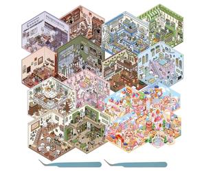 16 ensembles d'autocollants de scène, autocollants 3D maison DIY avec pince à épiler, mini autocollants maison, autocollants maison 3D créatifs à faire soi-même, autocollants de scène DIY amusants