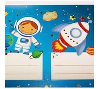 16 étiquettes adhésives scolaires - Rectangle - Astronautes dans l'espace - Dorures Blanc G