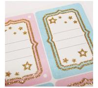 16 étiquettes adhésives scolaires - Rectangle - Rose et bleu - Paillettes et étoiles Blanc G