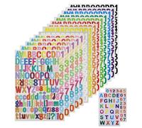 16 feuilles d'autocollants alphanumériques colorés, autocollants colorés, collants, alphanumériques et mignons